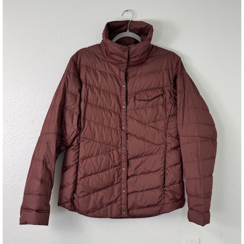 NAU Red Plaid Goose Down Puffer Funnel Neck Jacket Women's Lightweight Size L